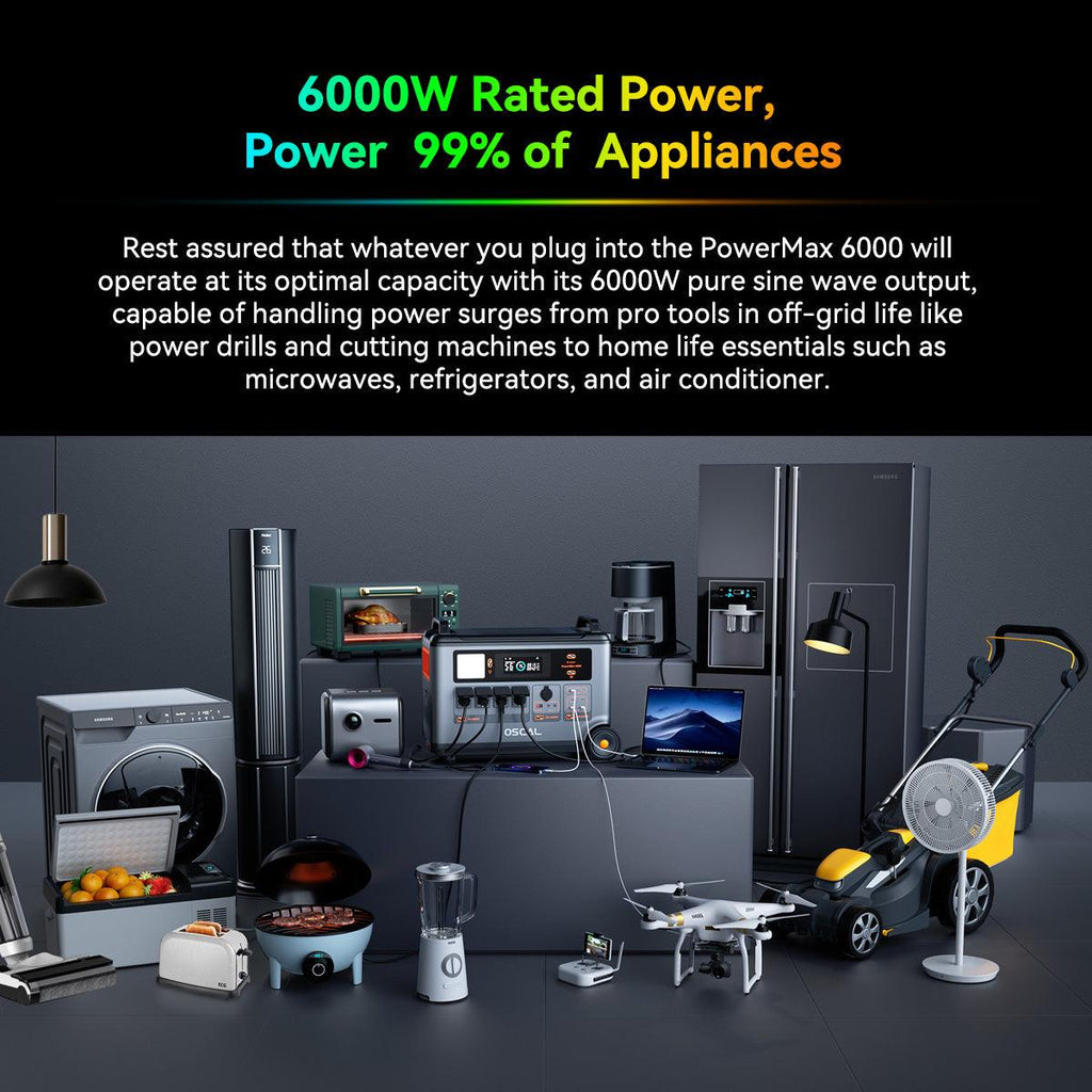 OSCAL PowerMax 6000 Expandable Portable Power Station 3600Wh LiFePO4 Solar Generator