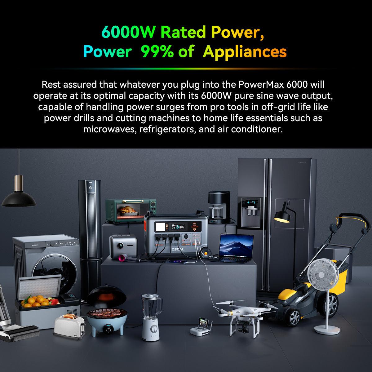 OSCAL PowerMax 6000 Expandable Portable Power Station 3600Wh LiFePO4 Solar Generator