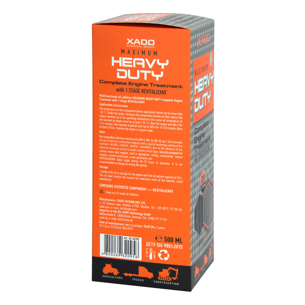 XADO 1 Stage Maximum Heavy Duty – Metal Conditioner for Medium to Heavy-Duty Engines | 10-25 Qt.