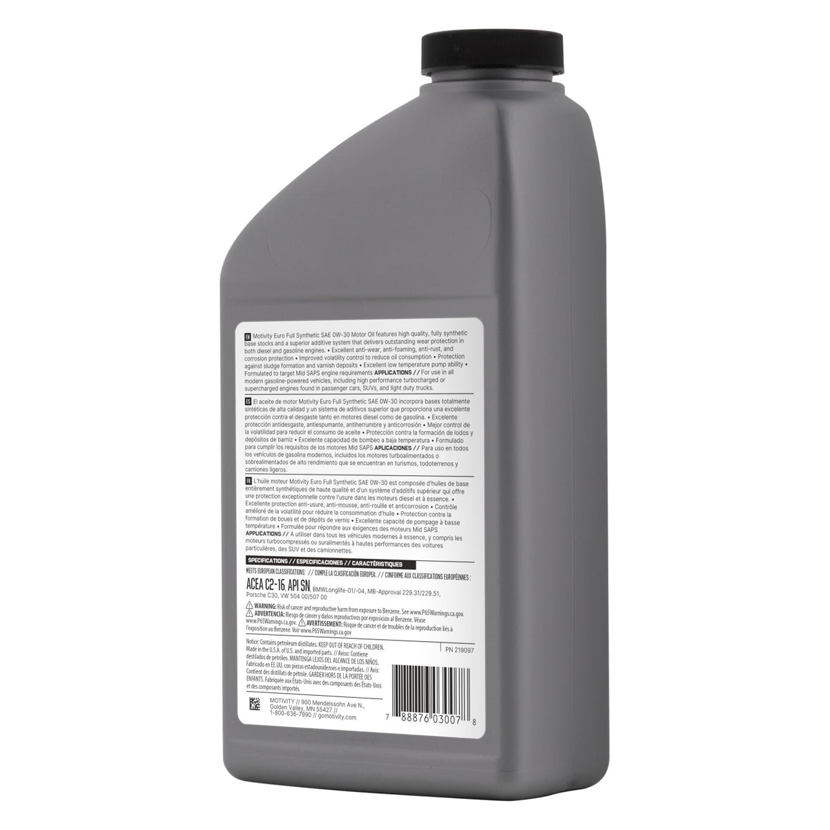 MOTIVITY Euro Full Synthetic SAE 0W-30 Motor Oil - 6 Pack of 1 Quart Bottles