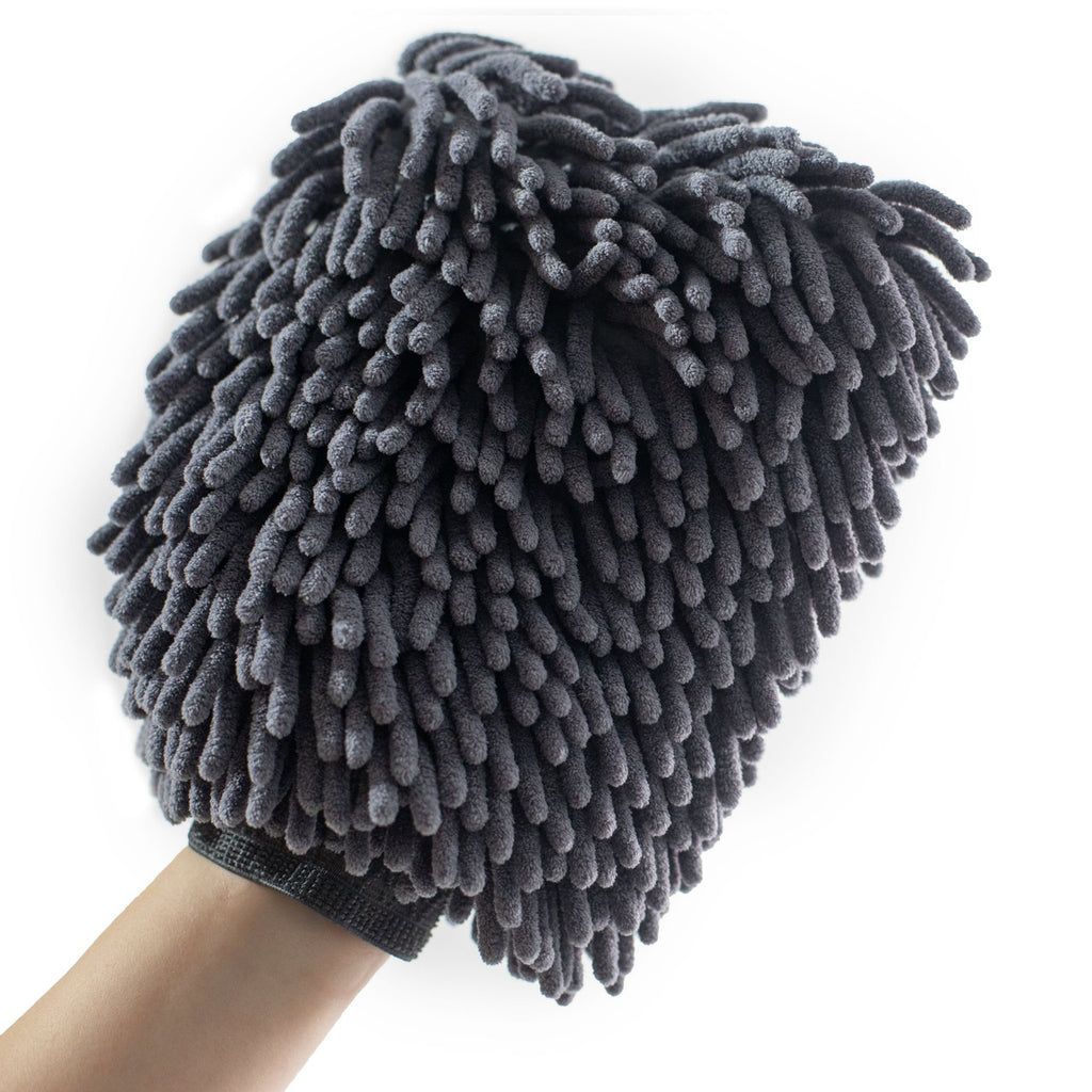 MOTIVITY Chenille Microfiber Car Wash Mitt, Scratch-Free, Lint-Free, Highly Absorbent, 2 Pack – Large, Gray