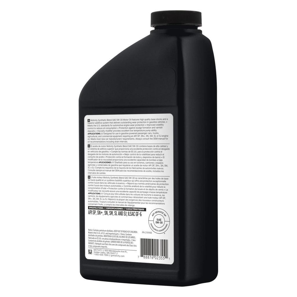 MOTIVITY Synthetic Blend SAE 5W-30 Motor Oil - 6 Pack of 1 Quart Bottles