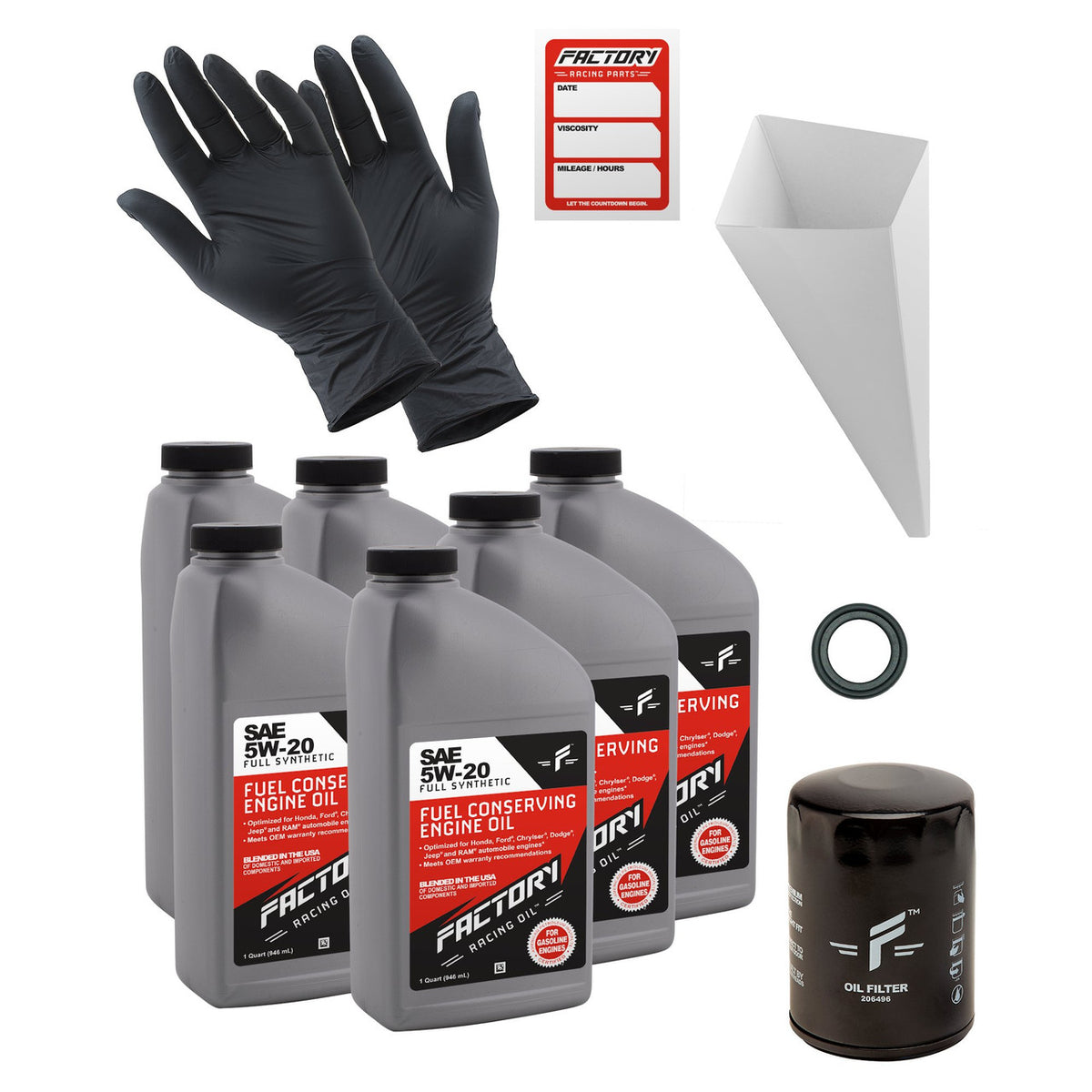 Oil Change Kit For Ford Edge Escape Explorer Fusion Mustang Taurus Police Interceptor, Lincoln MKS MKT MKX MKZ, Mercury Mariner Milan 5W-20 Oil - 6 Quarts