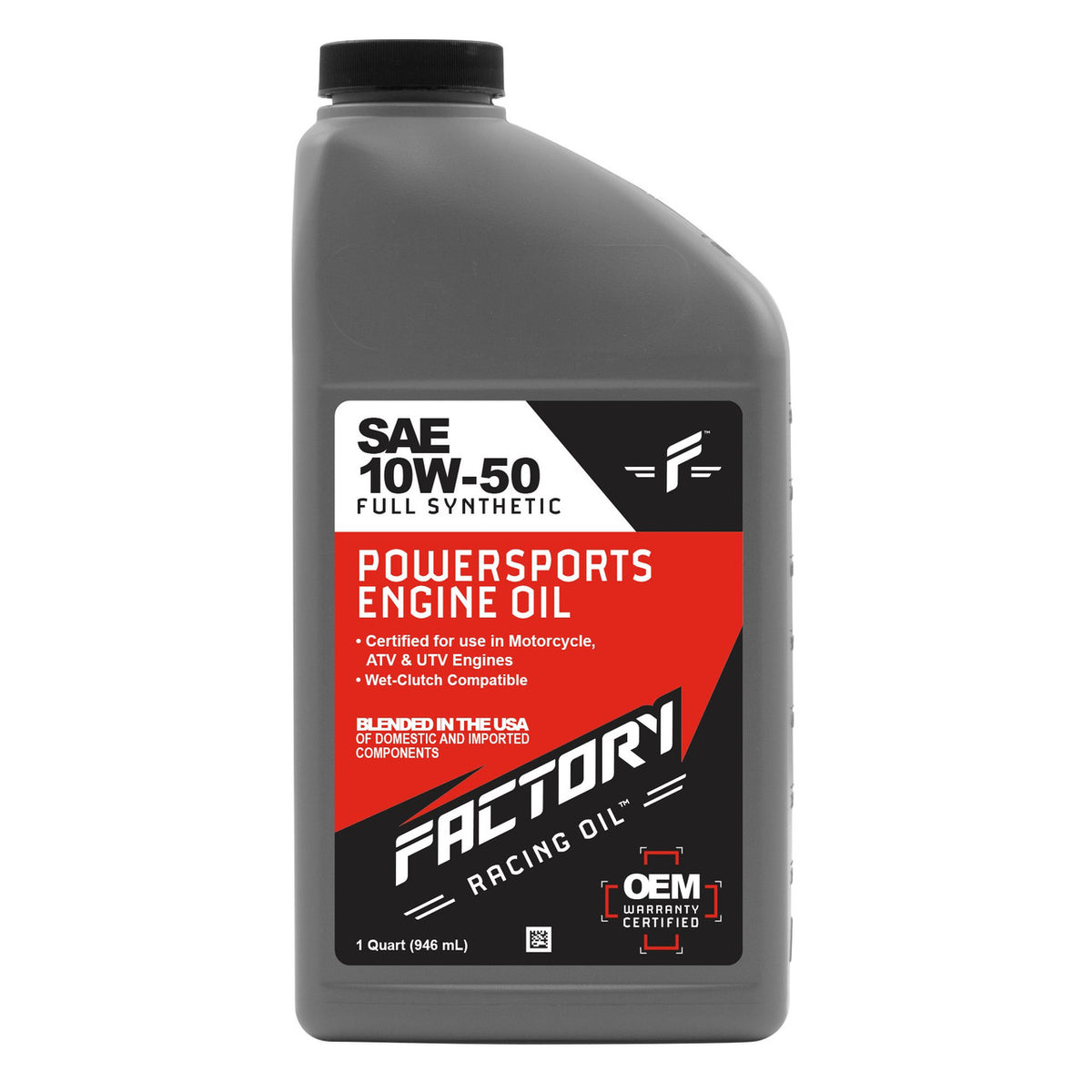 Factory Racing Oil 10W-50 Full Synthetic Powersports Engine Oil - API SN JASO MA/MA2 -6 Quart Pack