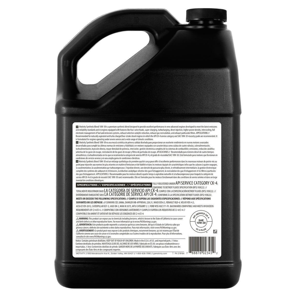 MOTIVITY Heavy Duty 10W-30 Engine Oil – Synthetic Blend, API CK-4, 1 Gallon