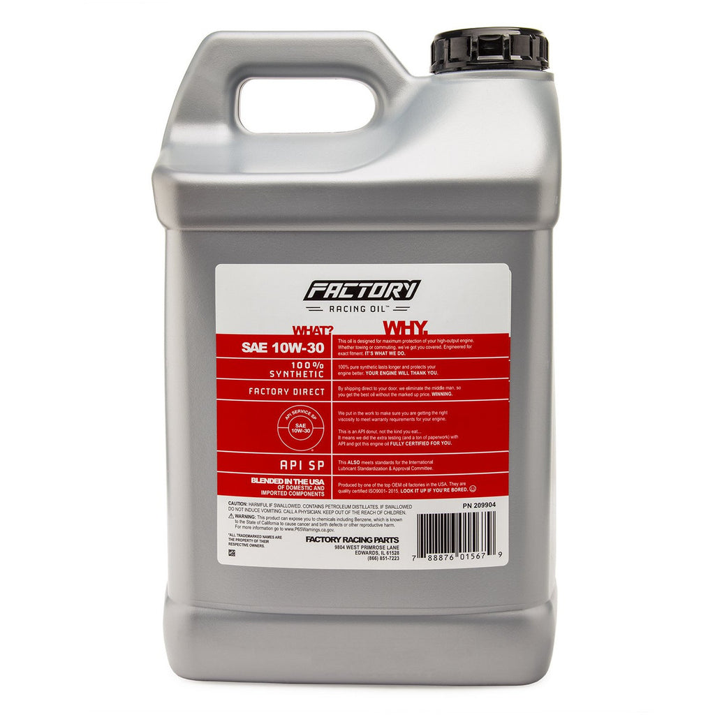 Factory Racing Oil SAE 10W30 Full Synthetic Oil, API SP ILSAC GF-6A, 2.5 Gallons