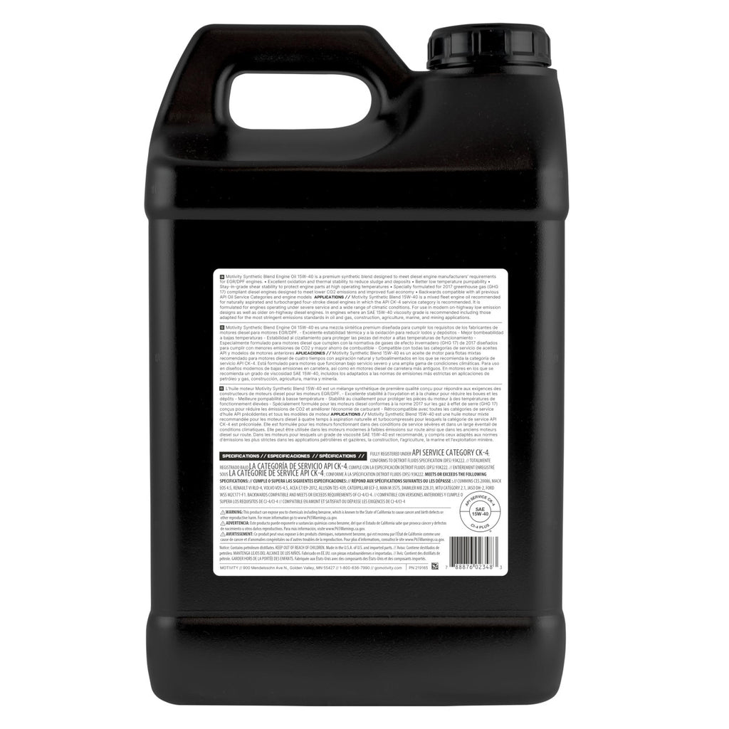 MOTIVITY Heavy Duty Synthetic Blend SAE 15W-40 Engine Oil, 2 - 2.5 Gal Case