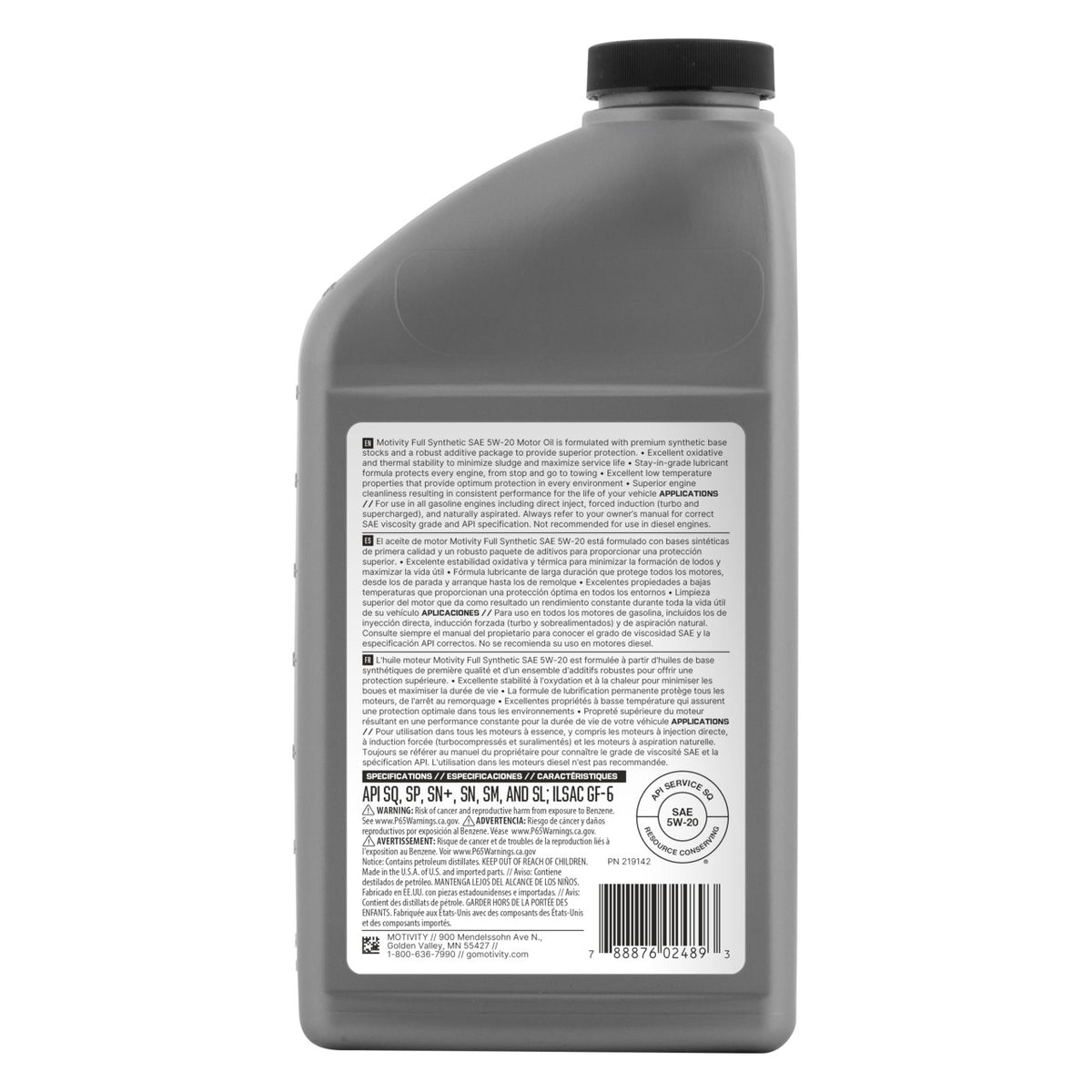 MOTIVITY Full Synthetic SAE 5W-20 Motor Oil - 6 Pack of 1 Quart Bottles